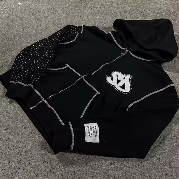 SD Embroidery Flash Diamond Oversize Zipper Hoodie - Picture 3 of 3